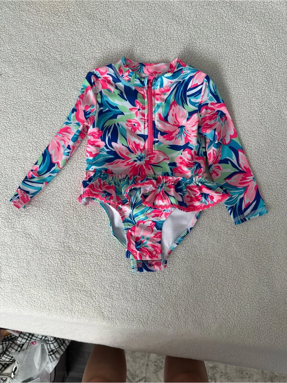 Tommy bahama Kids Long-Sleeve Floral Rash Guard Swimsuit - Pink & Blue